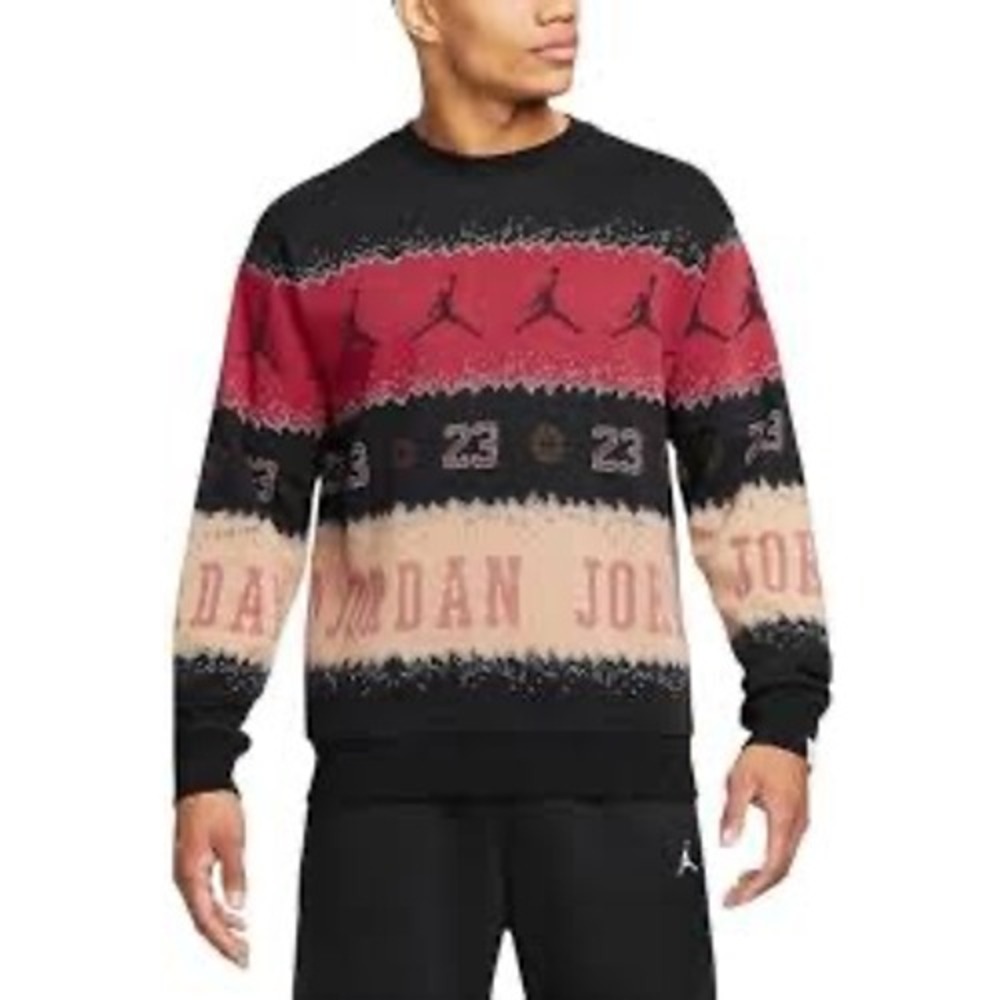 Jordan Crewneck Sweatshirt Mens XXL Black Red Holiday Fleece FD7463-687 Good
